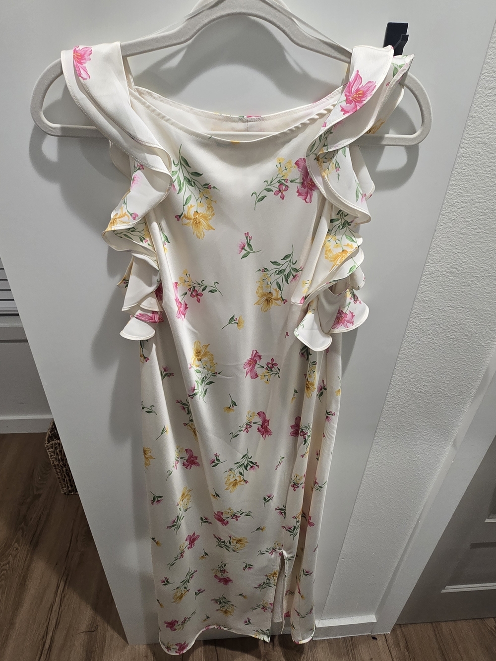 a new day Cream Floral Ruffle Maxi Dress with Pink & Yellow Blooms